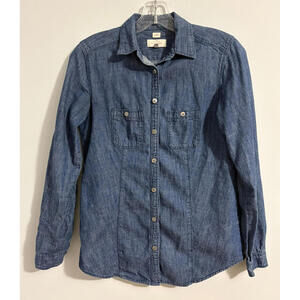 Ann Taylor Loft The Softened Denim Shirt Women's XS 100% Cotton Button Up Blue